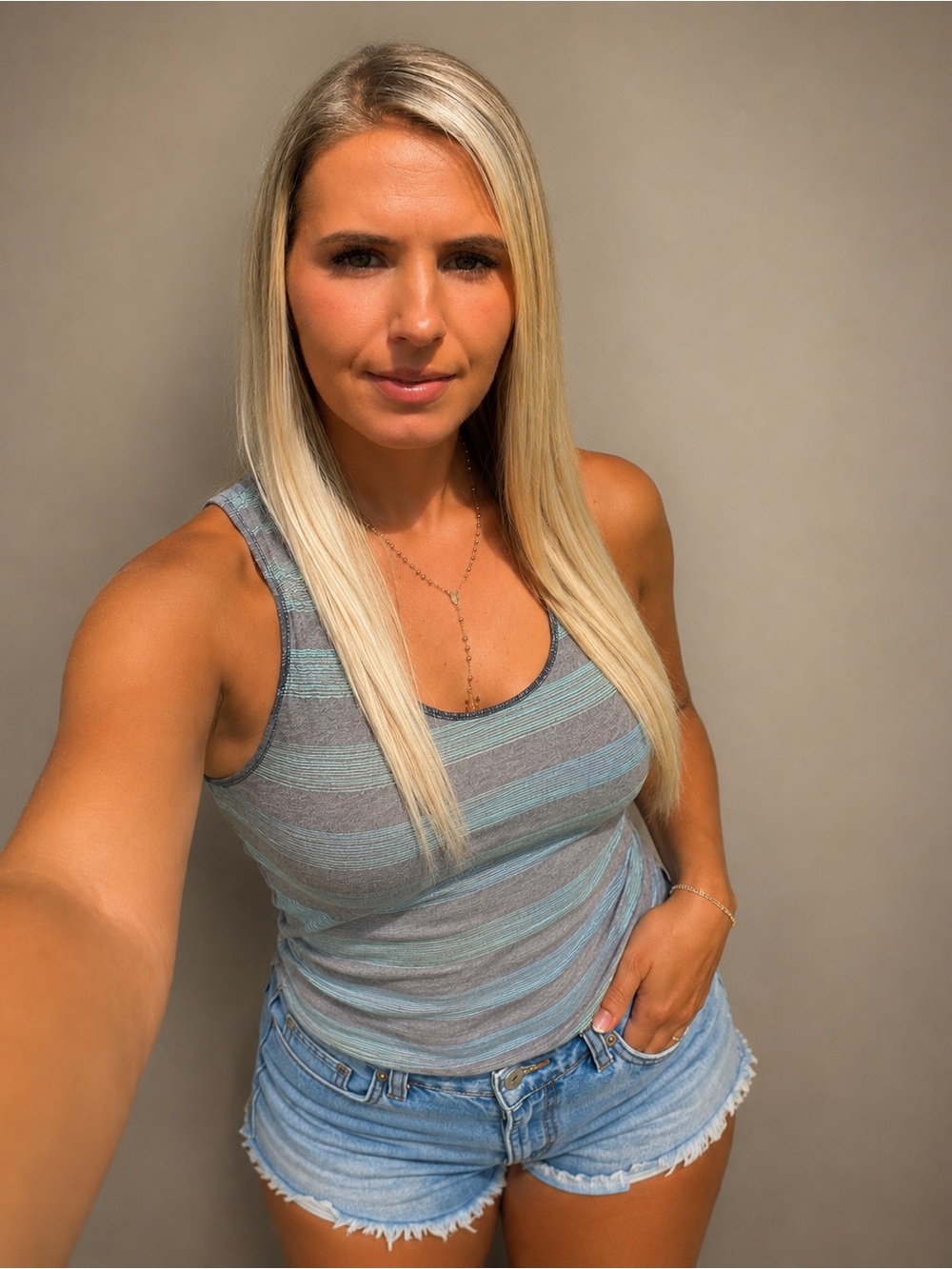 Women’s Striped Tank Top in Grey, Blue& Teal sz S